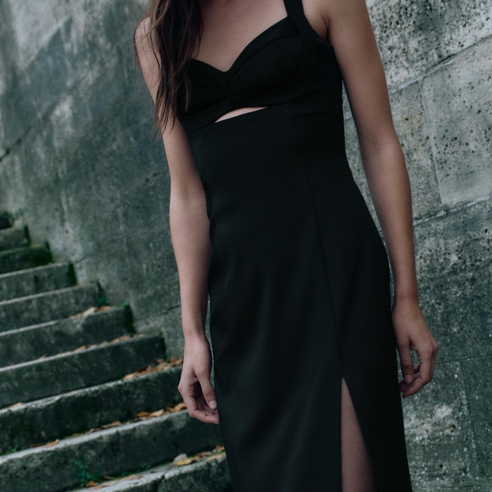 Elegant Black Satin Midi Dress